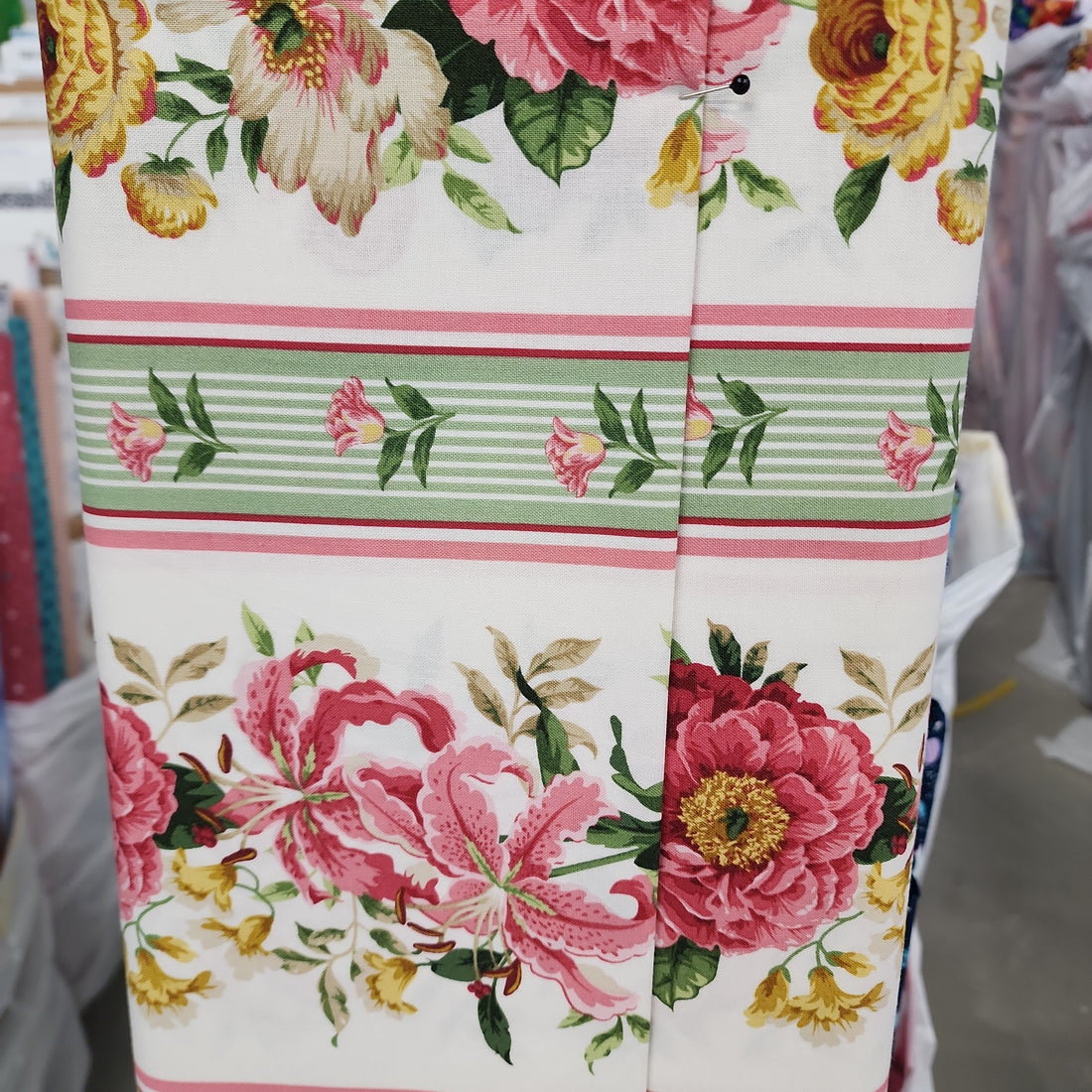 Floral and Stripes on White By Deborah Edwards Northcott Studio