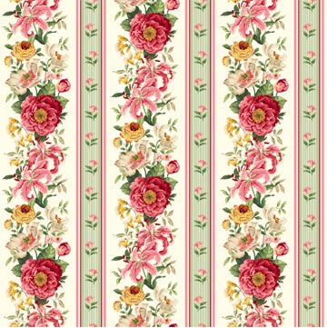 Floral and Stripes on White By Deborah Edwards Northcott Studio