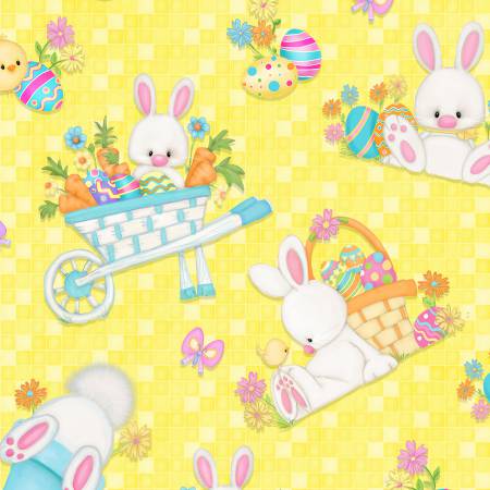 Tossed Bunny Scenes Yellow