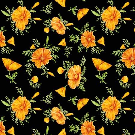 Golden Poppies Flowers Black