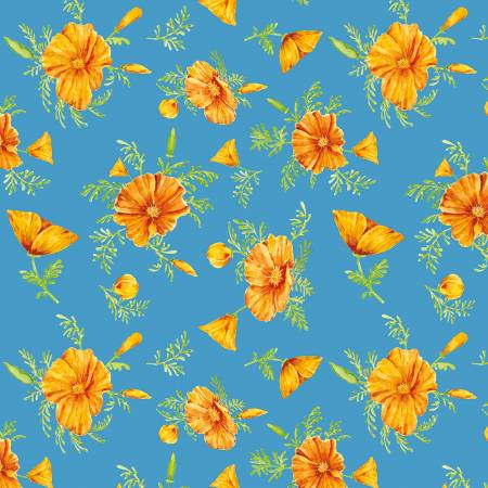 Golden Poppies Flowers Turquoise