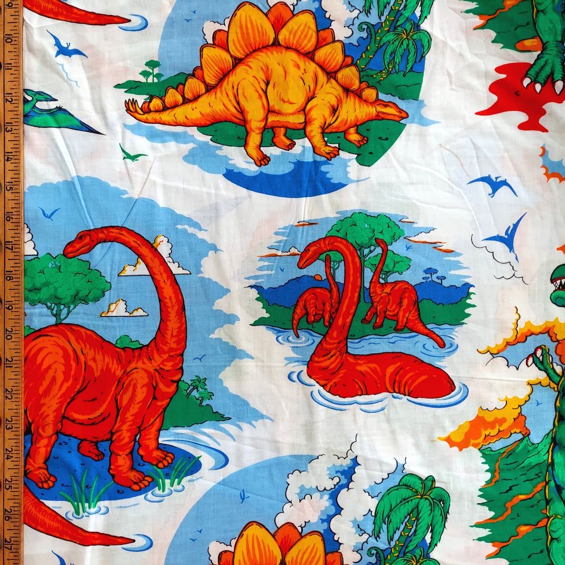 Fabric Country Large Dinosaurs on White