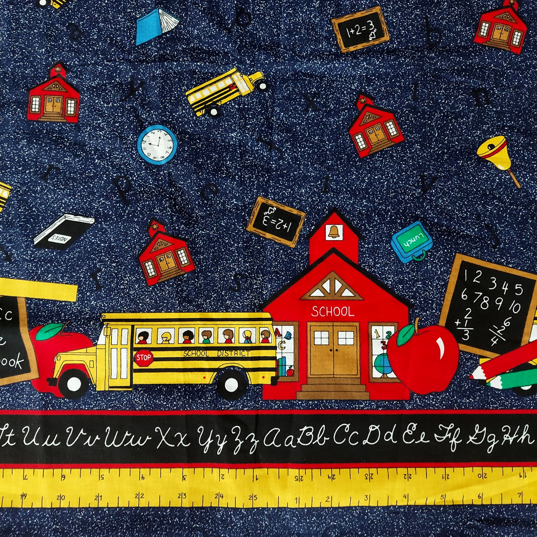 Fabric Traditions School Border Print Navy