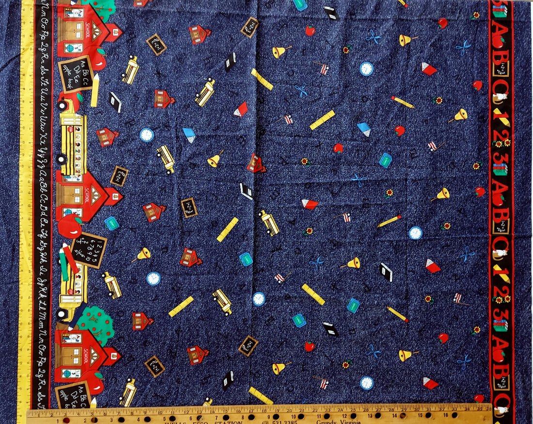 Fabric Traditions School Border Print Navy