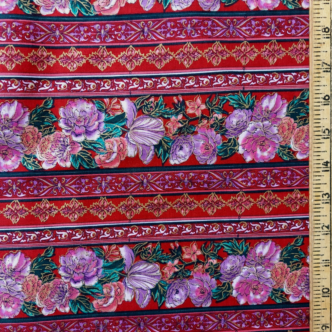 Timeless Treasures Provincial Crimson Floral Stripe