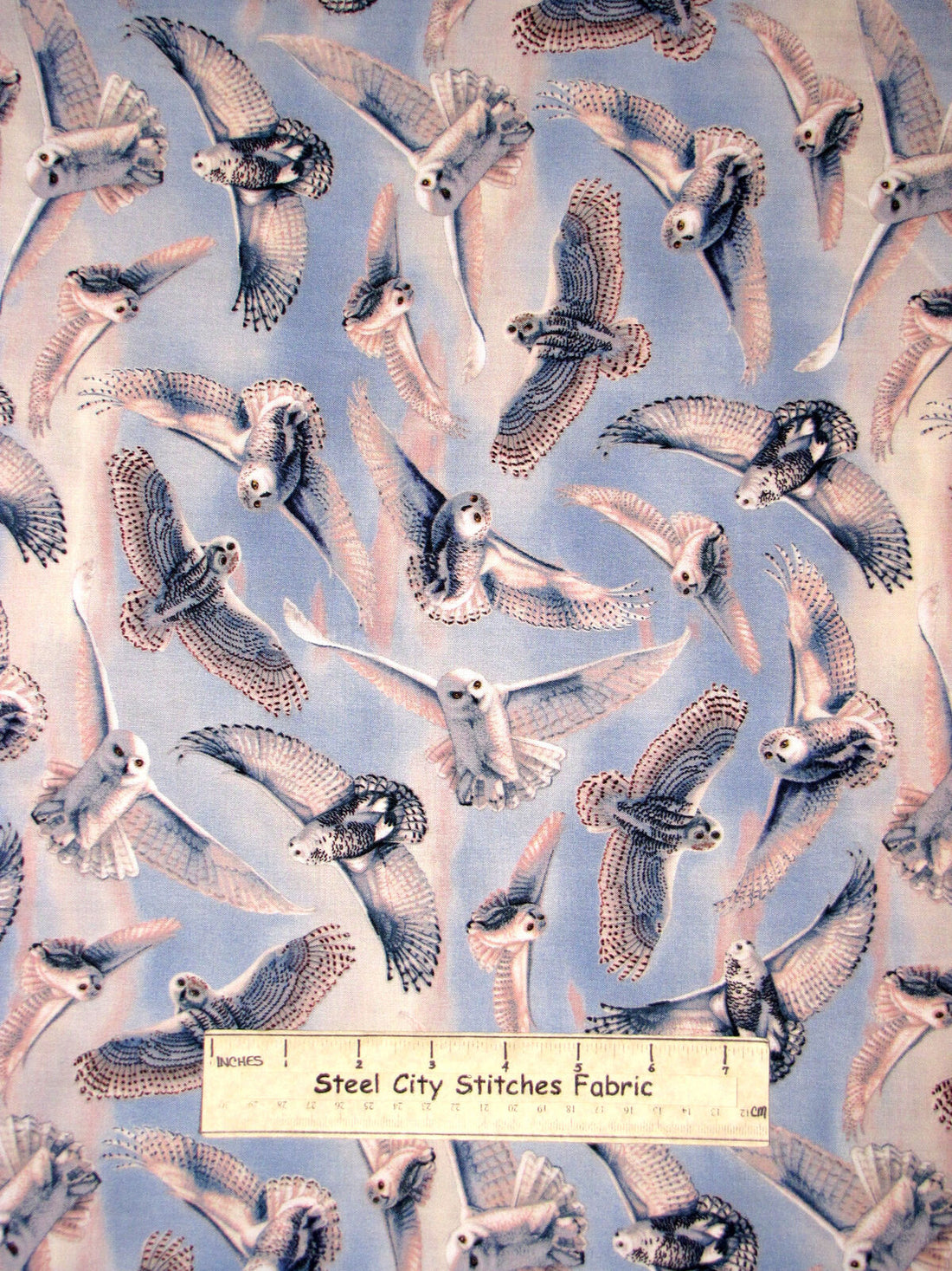 Owl Birds Flying Snow Owls Sky Cotton Fabric QT #23596-B